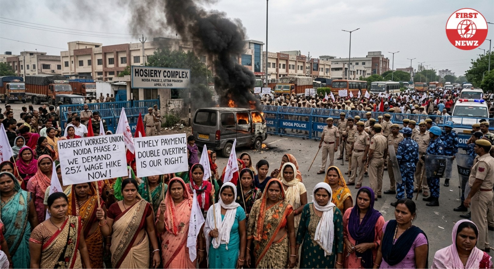 Noida Protest 2026: Workers Demand Salary Hike as Violent Clashes Erupt in Phase 2 – Live Updates, Demands, and Government Response 1 Noida Protest